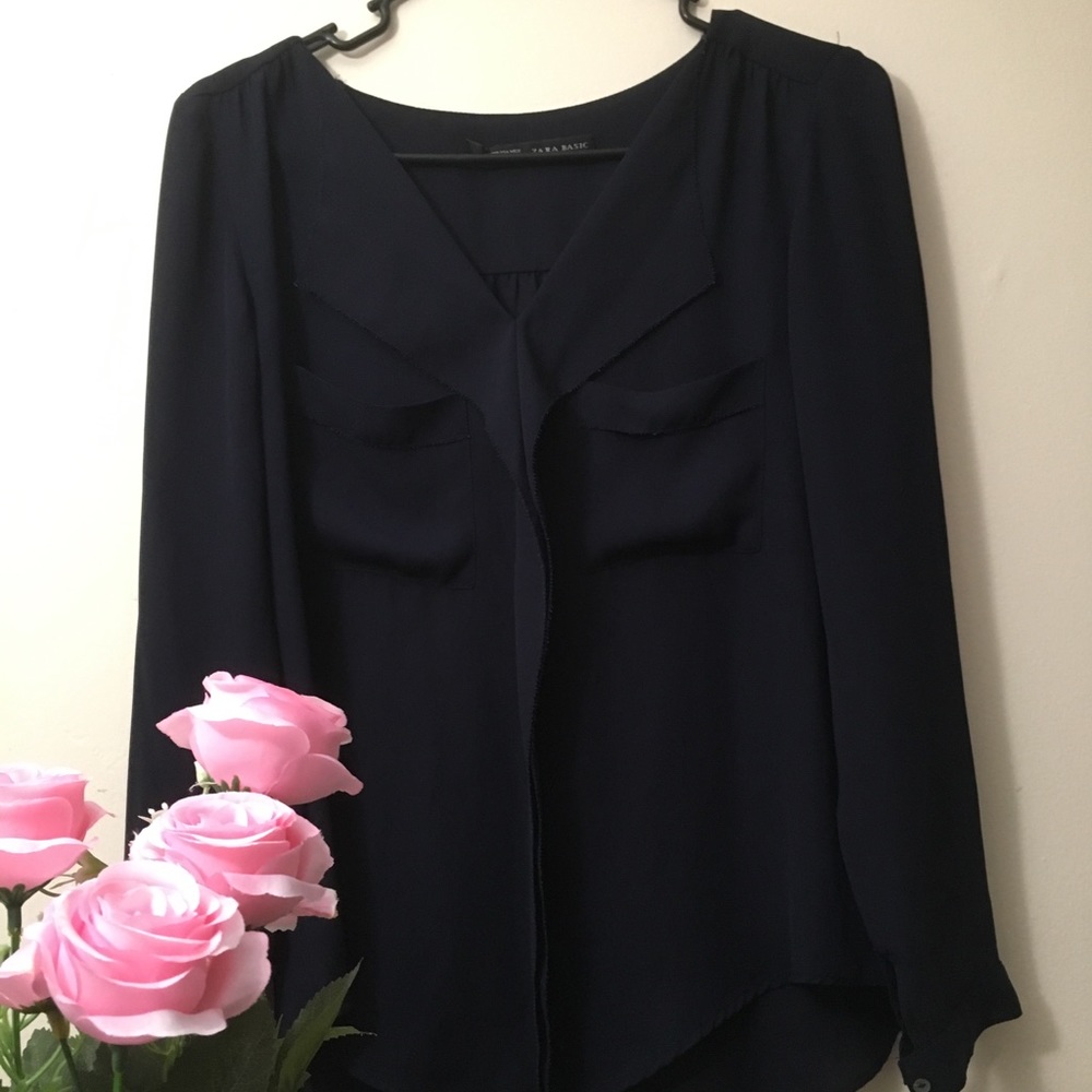 Zara Navy blue long-sleeve top
